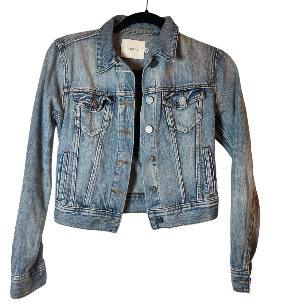 Talula Classic Distressed Denim Jean Jacket XS Blue Fitted Button Front